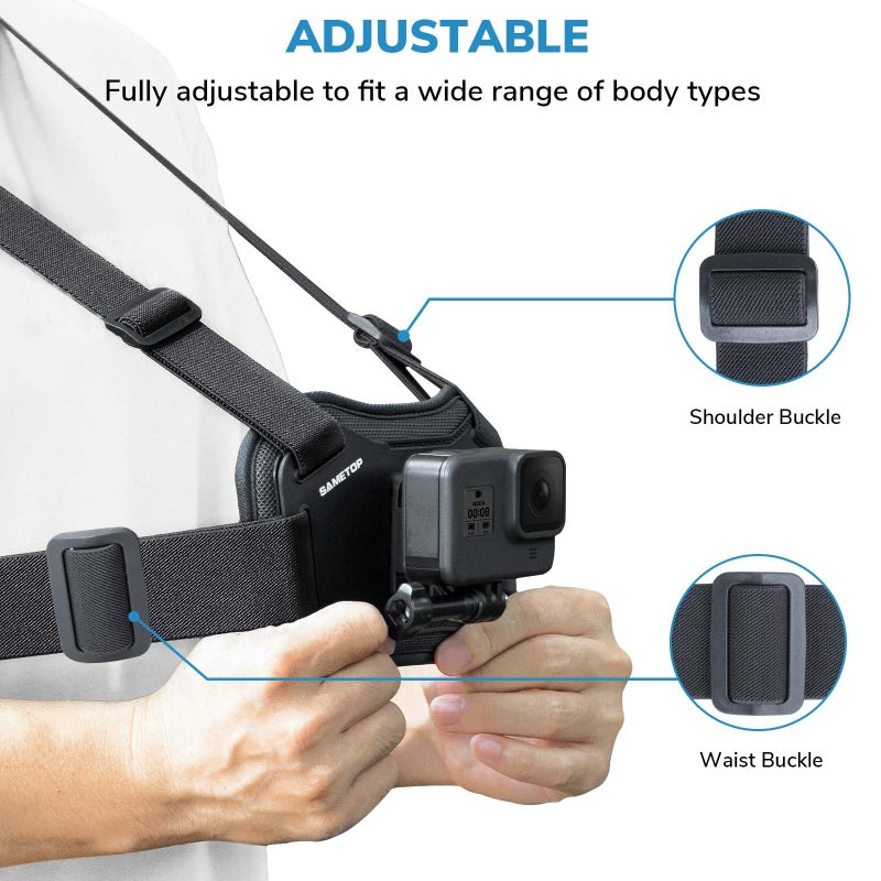 Sametop Chest Mount Harness Chesty Strap Compatible with GoPro Hero 12 11 10 9 8 7 6 5 Session AKASO DJI Osmo Action Cameras - Balance Stability and Comfort Performance (Grey-Black) - Image 4